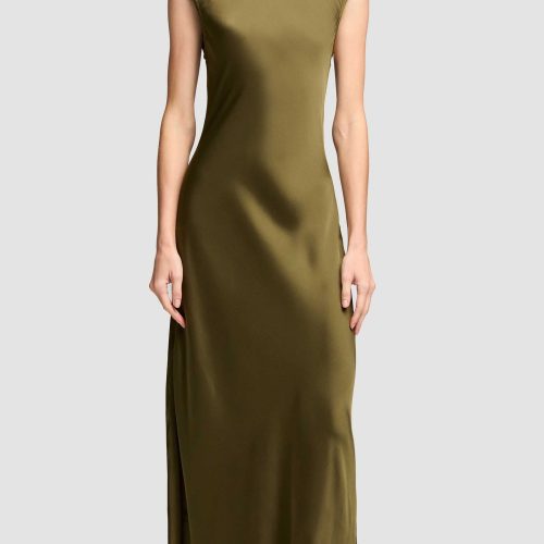 01 Bias Dress in Viscose Satin Olive 0034