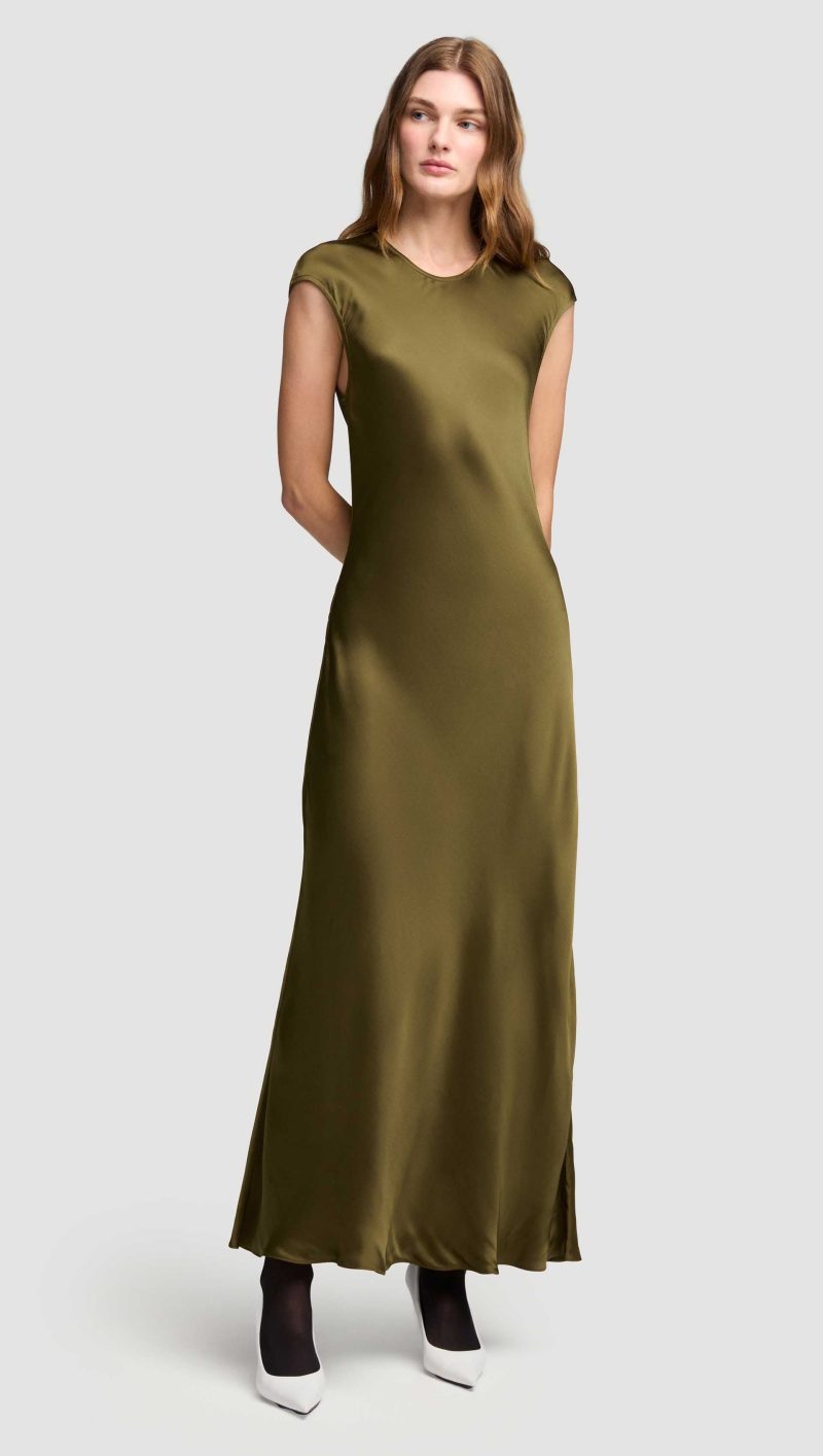 01 Bias Dress in Viscose Satin Olive 0037