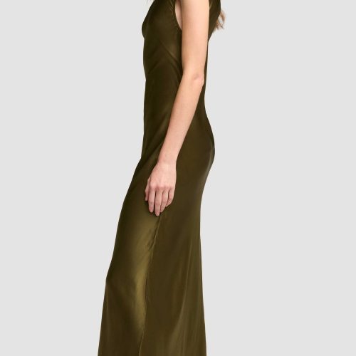 01 Bias Dress in Viscose Satin Olive 0065