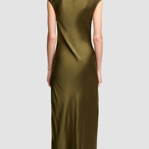 01 Bias Dress in Viscose Satin Olive 0068