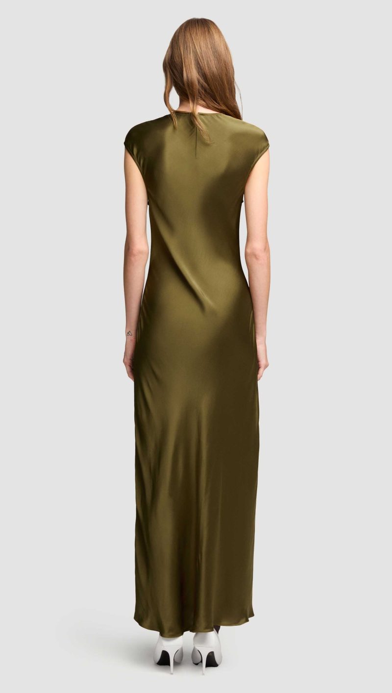 01 Bias Dress in Viscose Satin Olive 0068