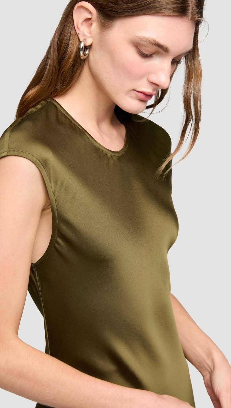 01 Bias Dress in Viscose Satin Olive 0088