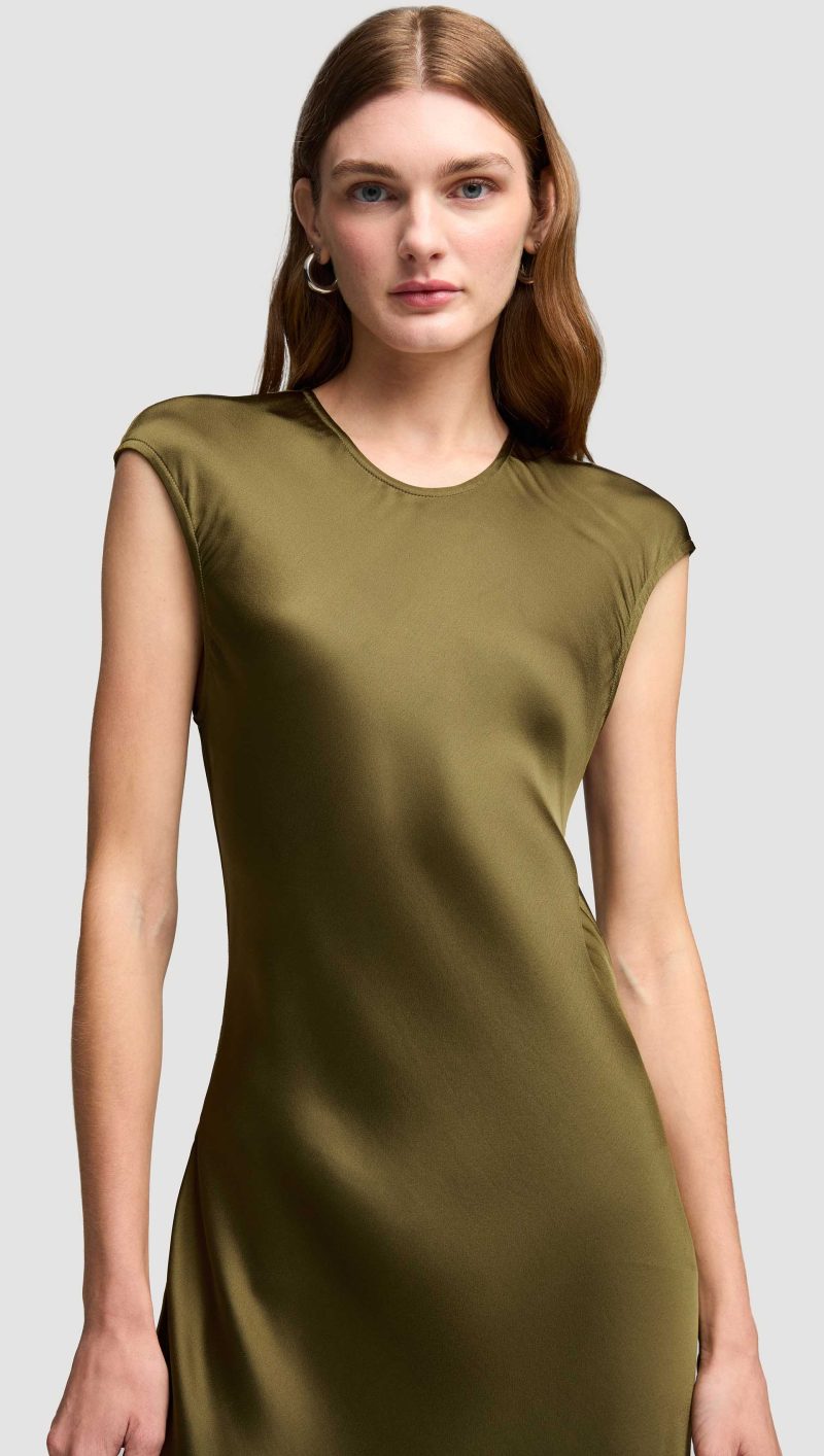 01 Bias Dress in Viscose Satin Olive 0095