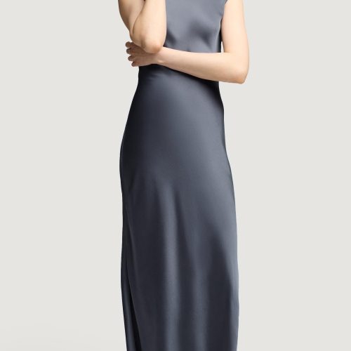 02 Bias Dress in Viscose Satin Stone Blue 2256