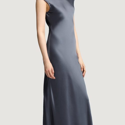 02 Bias Dress in Viscose Satin Stone Blue 2275