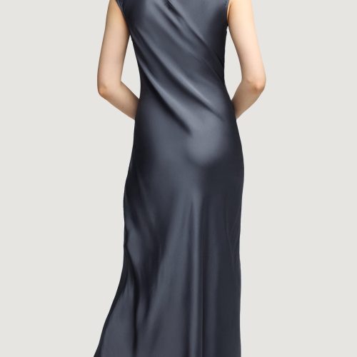 02 Bias Dress in Viscose Satin Stone Blue 2284