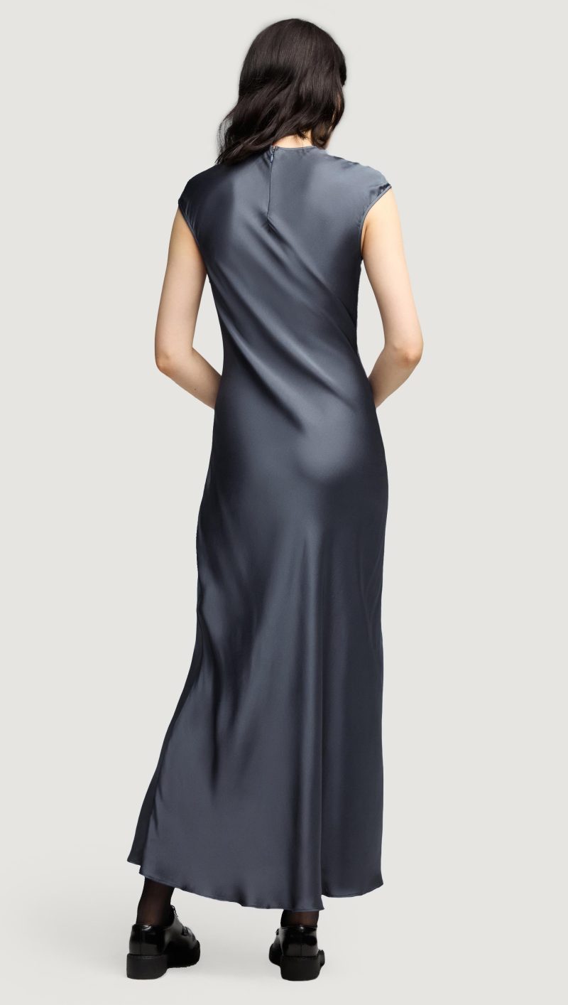 02 Bias Dress in Viscose Satin Stone Blue 2284