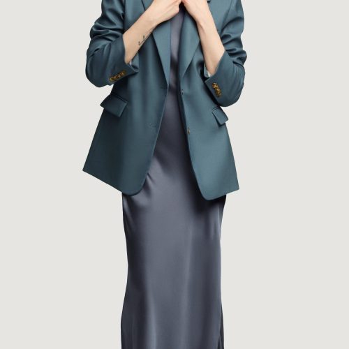 02a Bias Dress in Viscose Satin Stone Blue 2309