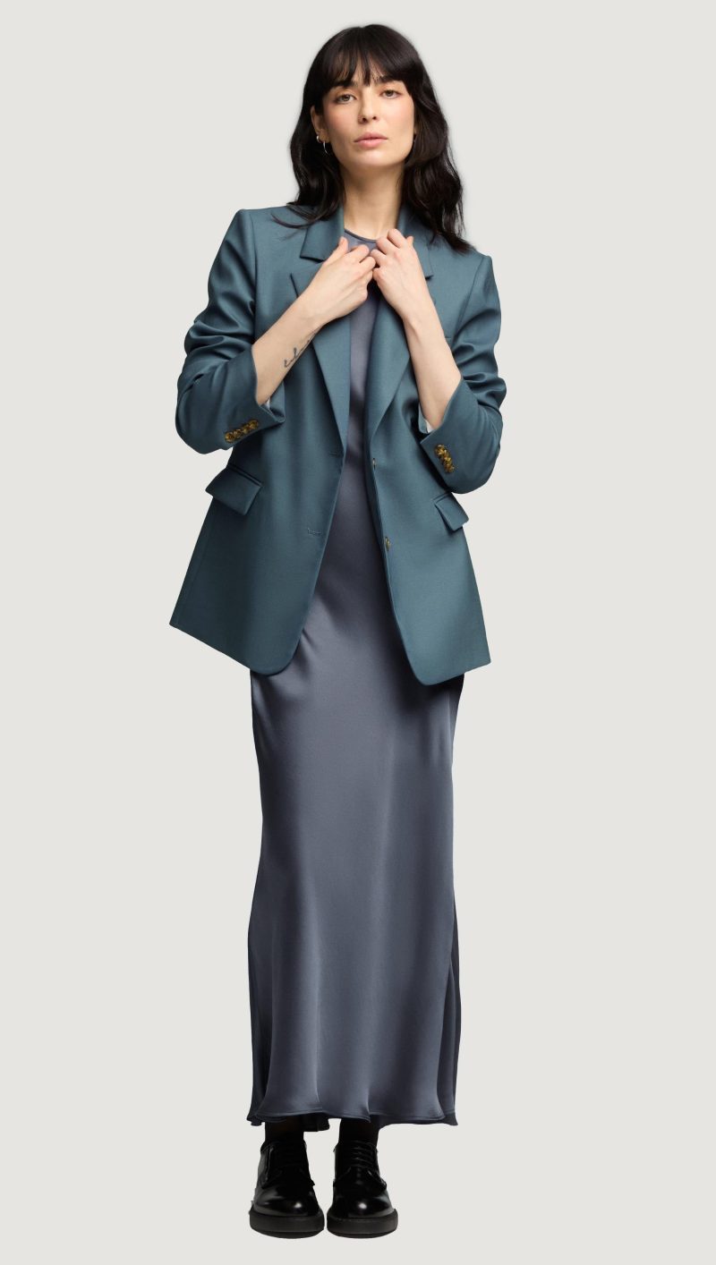 02a Bias Dress in Viscose Satin Stone Blue 2309