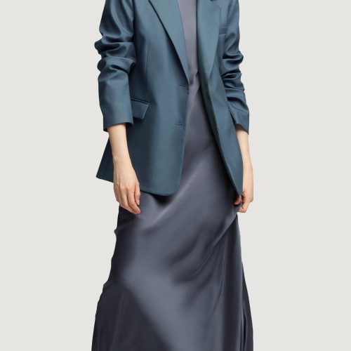 02a Bias Dress in Viscose Satin Stone Blue 2312