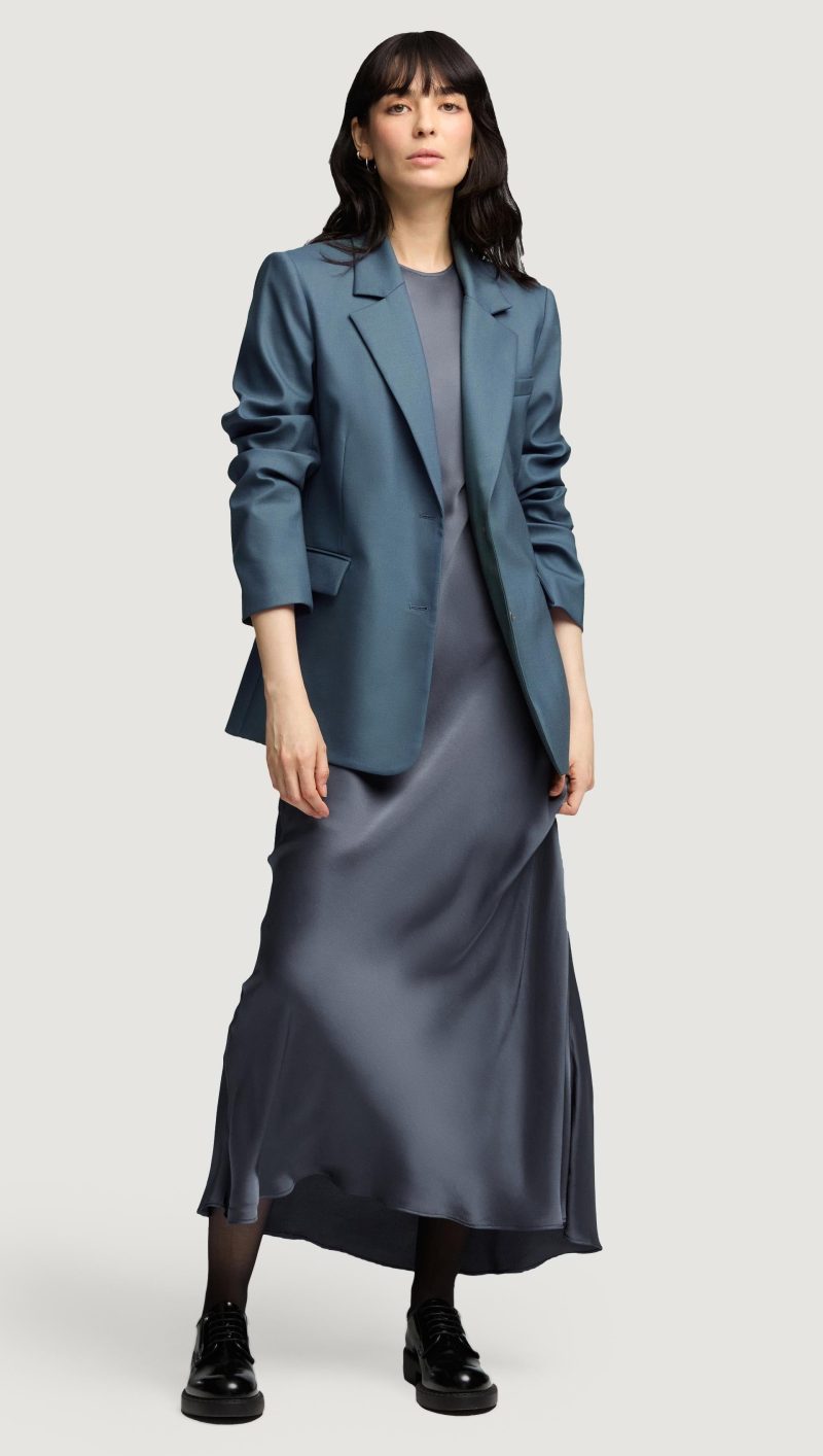 02a Bias Dress in Viscose Satin Stone Blue 2312