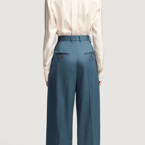 03 Pleated Trouser in Seasonless Wool Stone Blue 0886