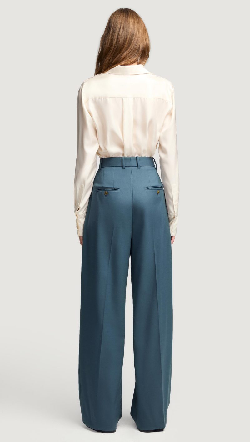 03 Pleated Trouser in Seasonless Wool Stone Blue 0886