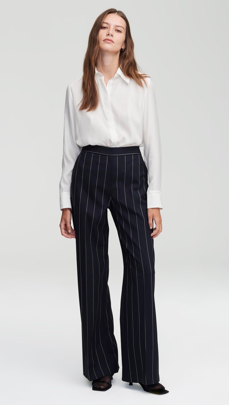 03 Wide Leg Trouser Navy Stripe 1777