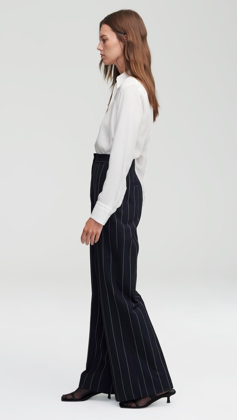 03 Wide Leg Trouser Navy Stripe 1801