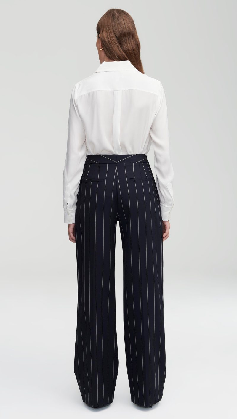 03 Wide Leg Trouser Navy Stripe 1808