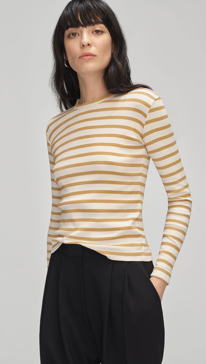 10133 LS STRIPE TEE TAN IVORY S 025