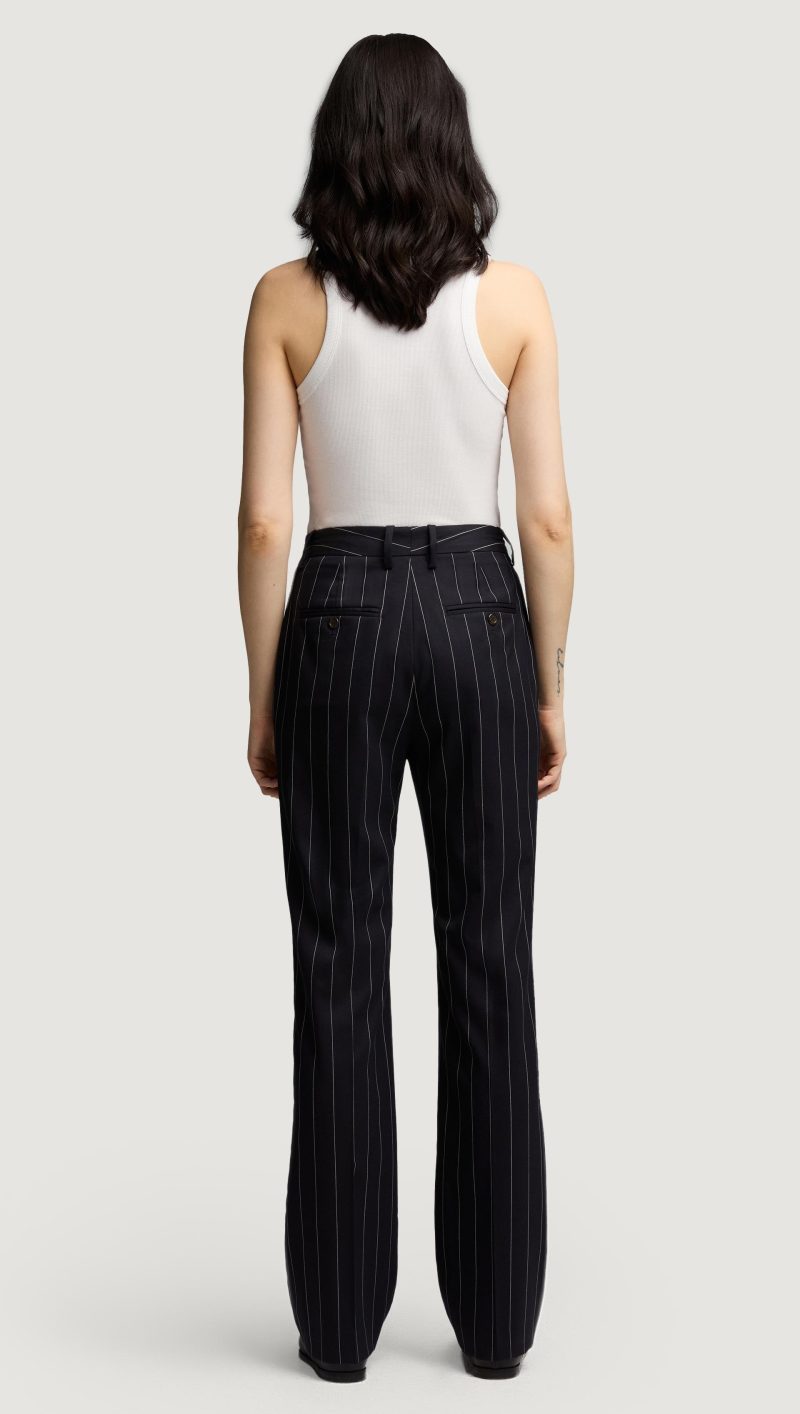 12 Straight Leg Trouser in Stretch Wool Navy Pinstripe 5988