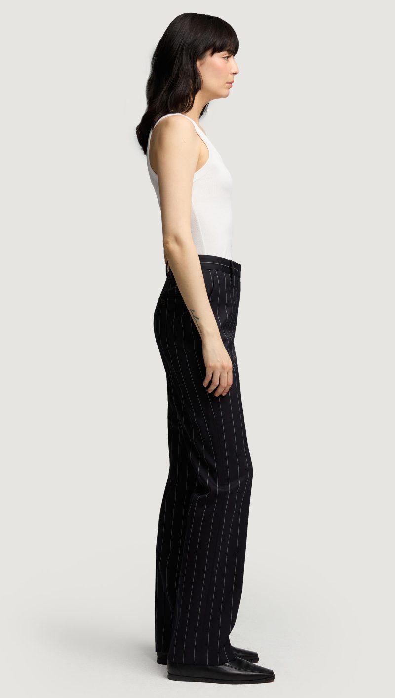 12 Straight Leg Trouser in Stretch Wool Navy Pinstripe 6000