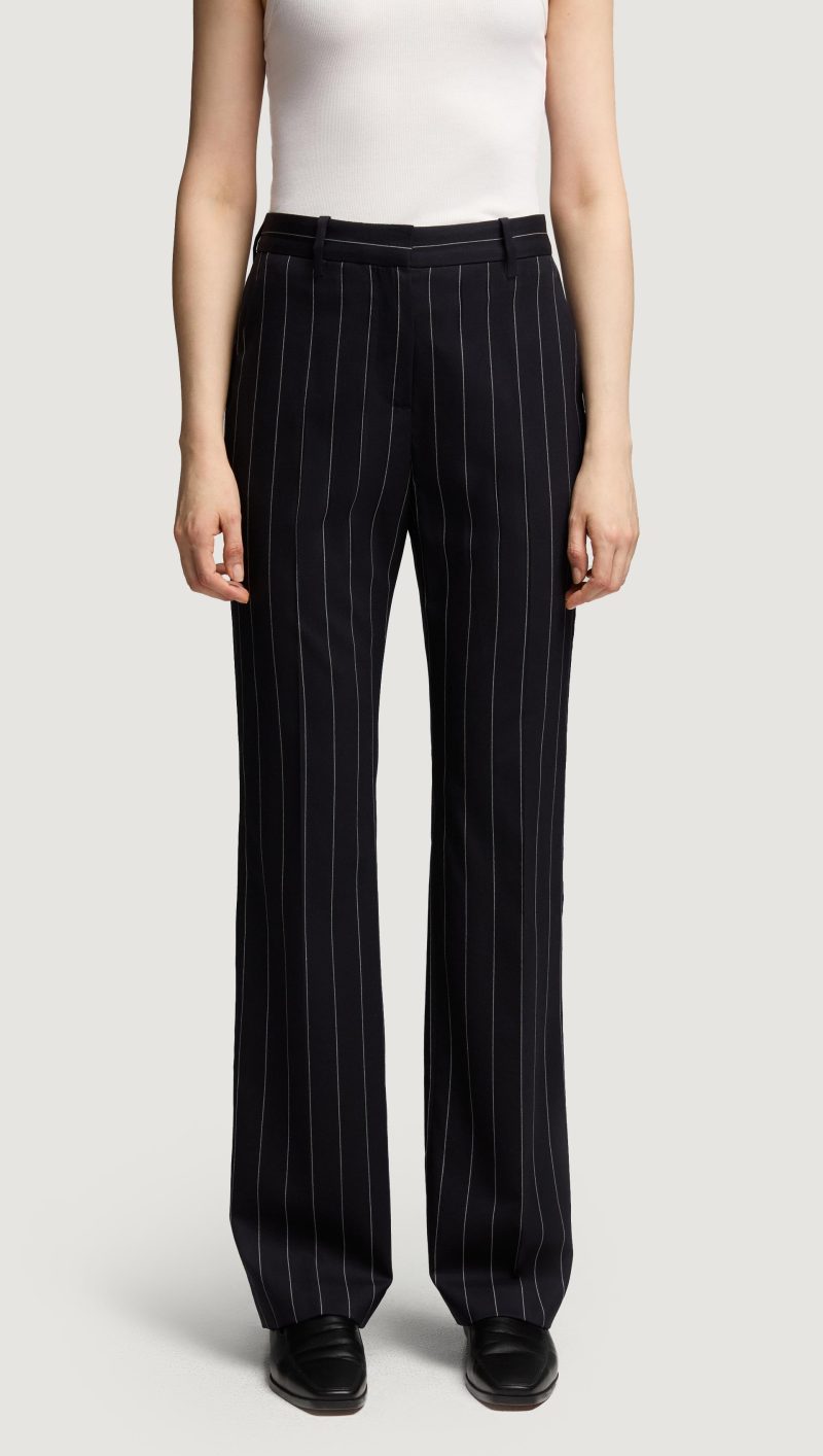 12 Straight Leg Trouser in Stretch Wool Navy Pinstripe 6006