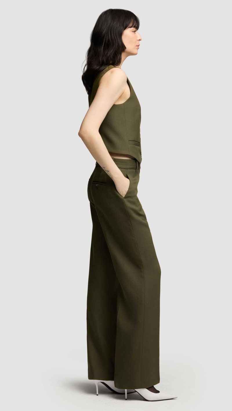 13 Soho Trouser in Viscose Wool Twill Olive 0877 1