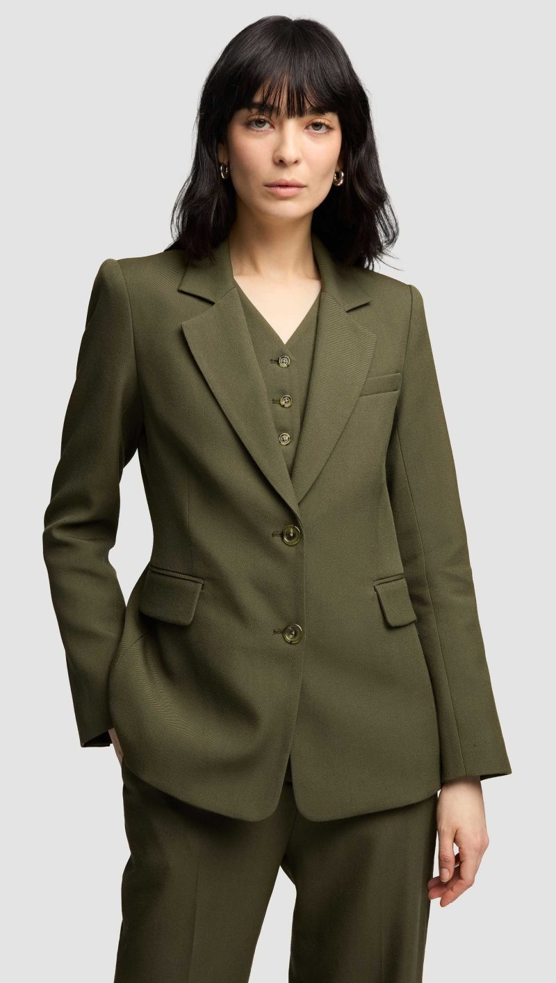 13a Two Button Blazer in Viscose Wool Twill Olive 4213