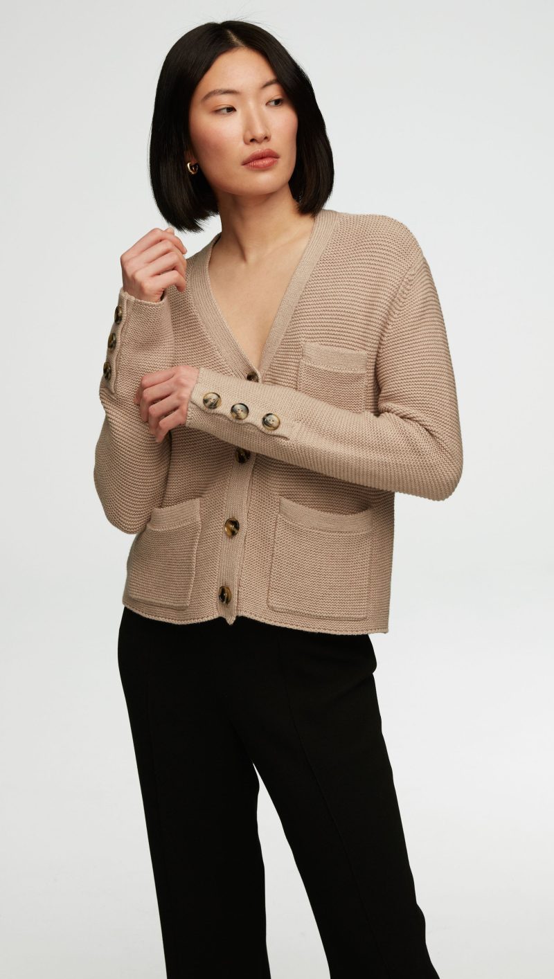 18 Cropped Cardigan in Cotton Cashmere Oat 2350