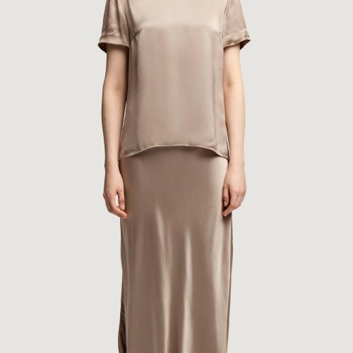 20 Woven Top in Viscose Satin Taupe 4567