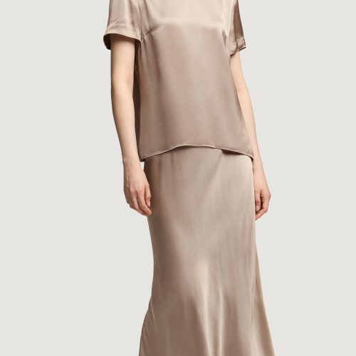 20 Woven Top in Viscose Satin Taupe 4570