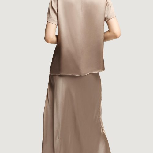 20 Woven Top in Viscose Satin Taupe 4574