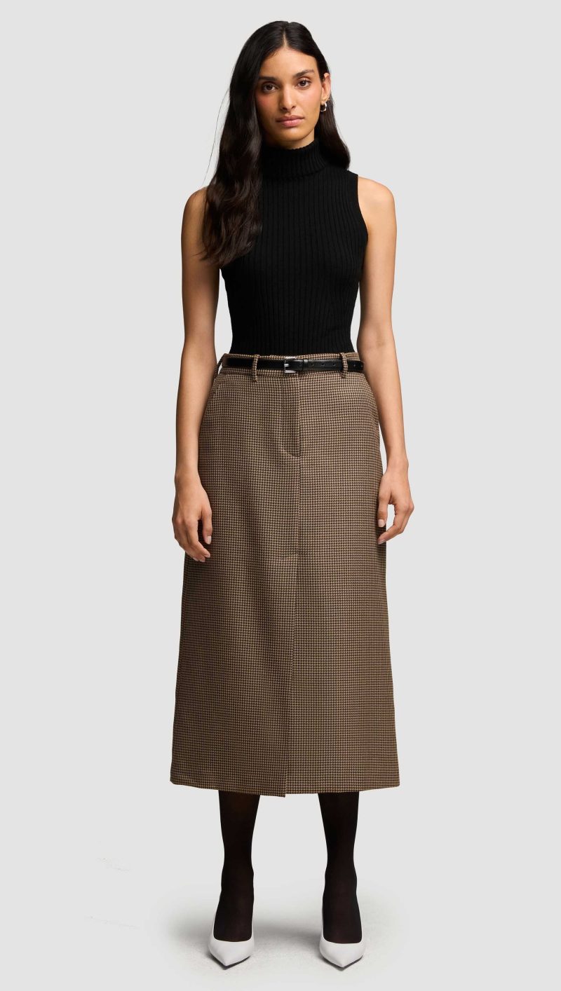 21 Tailored Skirt in Wool Brown Houndstooth 5129