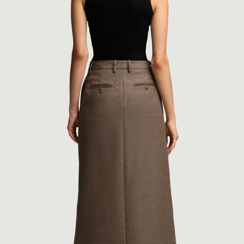 21 Tailored Skirt in Wool Brown Houndstooth 5155