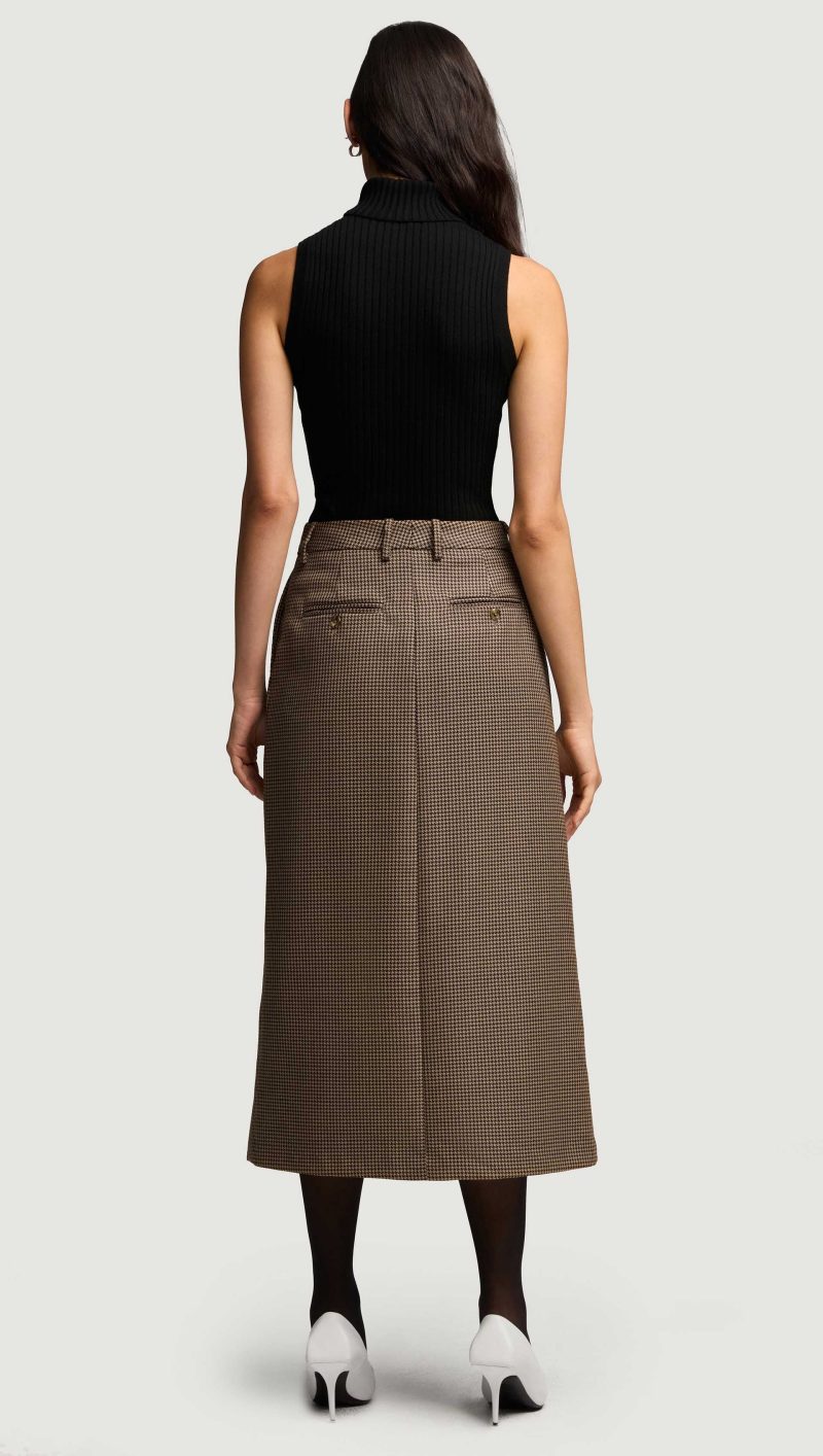 21 Tailored Skirt in Wool Brown Houndstooth 5155