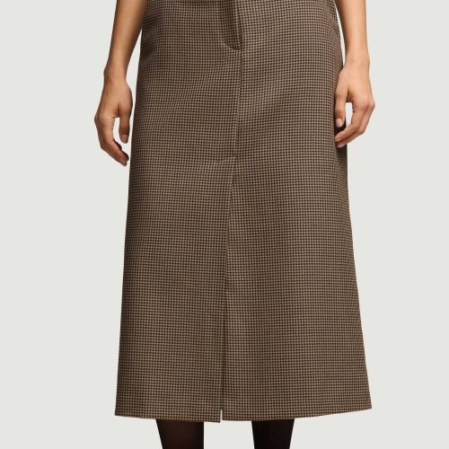 21 Tailored Skirt in Wool Brown Houndstooth 5167