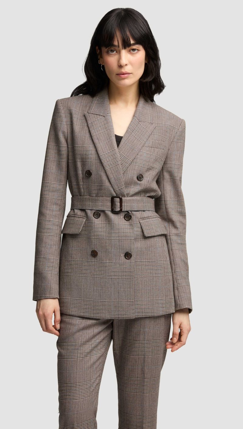 24 Belted Double Breasted Blazer in Wool Plaid Houndstooth 1904 1