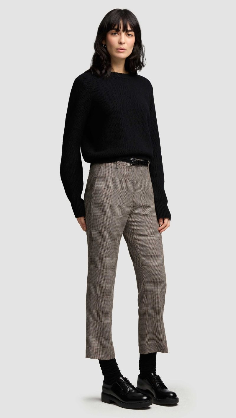 25 Cropped Straight Leg Trouser in Wool Plaid Houndstooth 1702