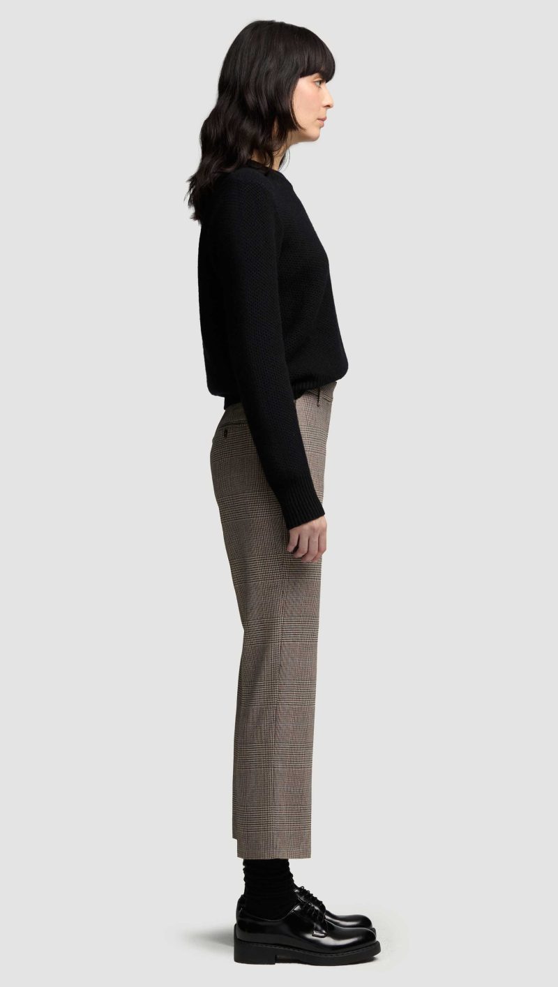 25 Cropped Straight Leg Trouser in Wool Plaid Houndstooth 1726