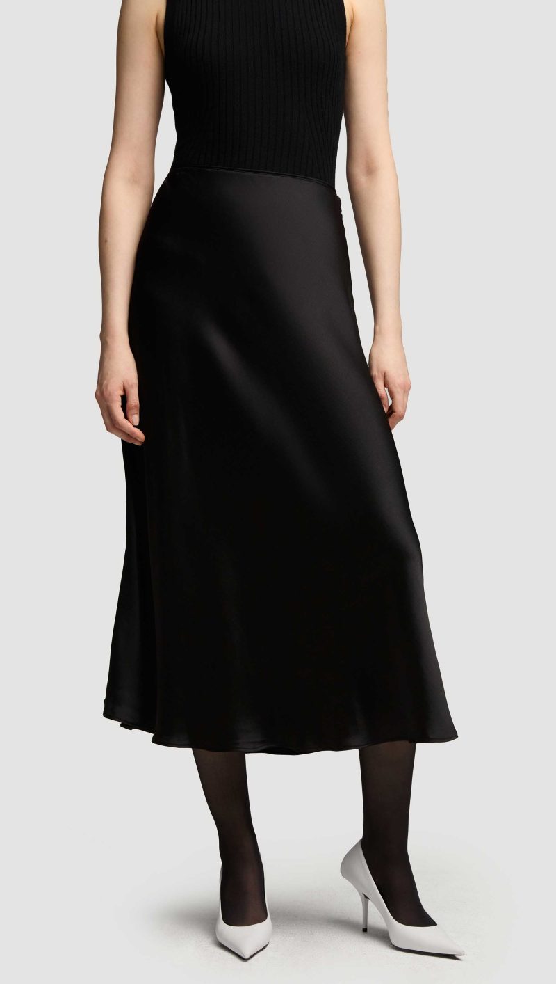 28 Bias Midi Skirt in Viscose Satin Black 5404