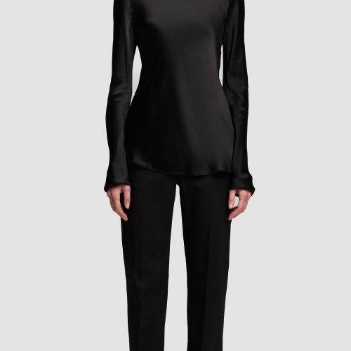 29 Longsleeve Bias Top in Viscose Satin Black 3063