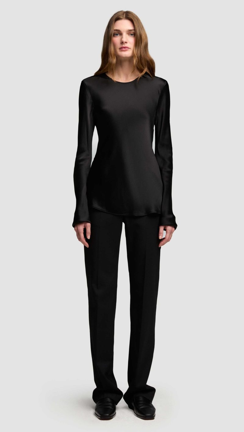 29 Longsleeve Bias Top in Viscose Satin Black 3063