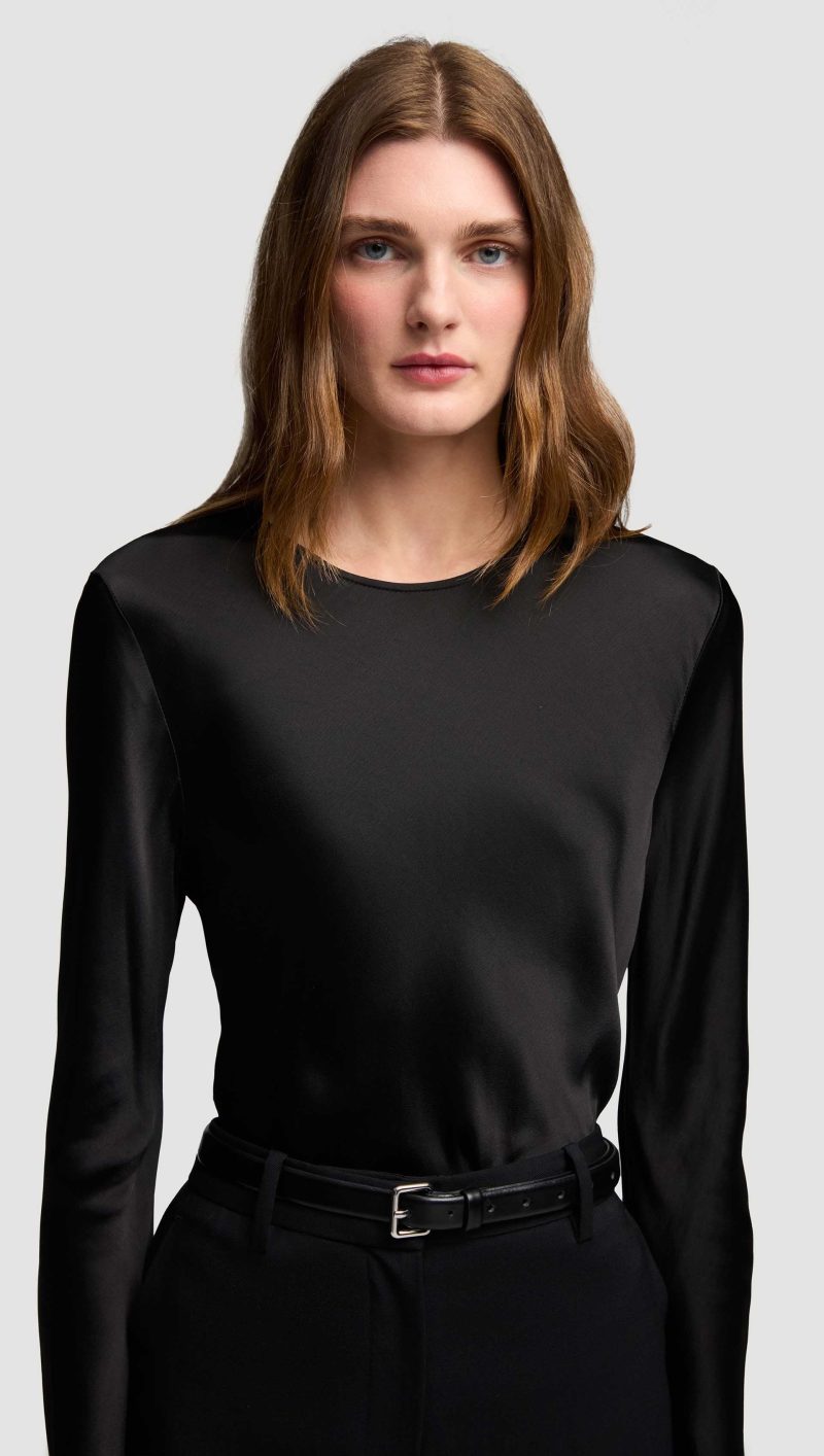 29 Longsleeve Bias Top in Viscose Satin Black 3083