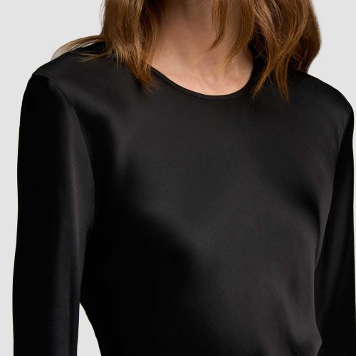 29 Longsleeve Bias Top in Viscose Satin Black 3088