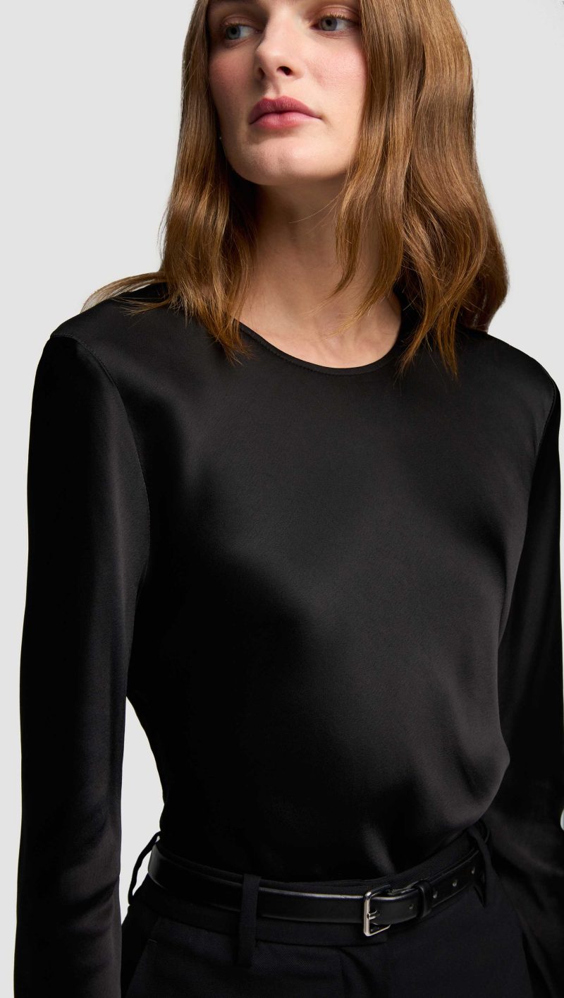 29 Longsleeve Bias Top in Viscose Satin Black 3088