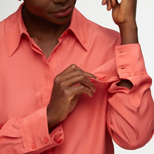 30 Collared Shirt in Matte side Silk Charmeuse Watermelon 2222