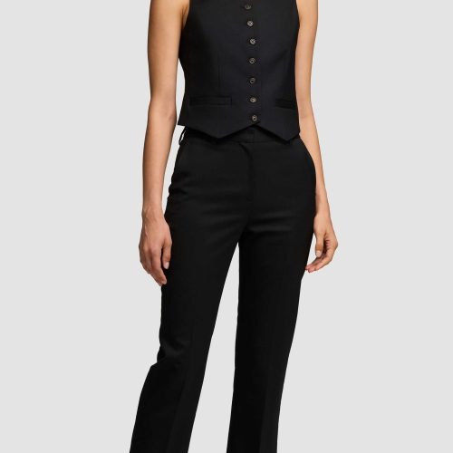 30 Shallow V Neck Waistcoat in Seasonless Wool Black 3793