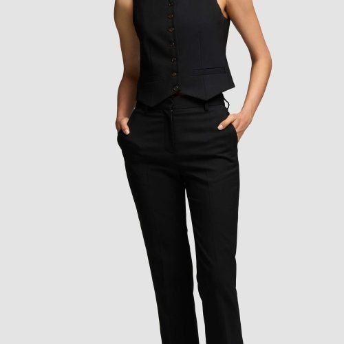 30 Shallow V Neck Waistcoat in Seasonless Wool Black 3797