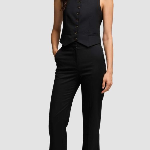 30aShallowV NeckWaistcoatinSeasonlessWool Black 3912 1