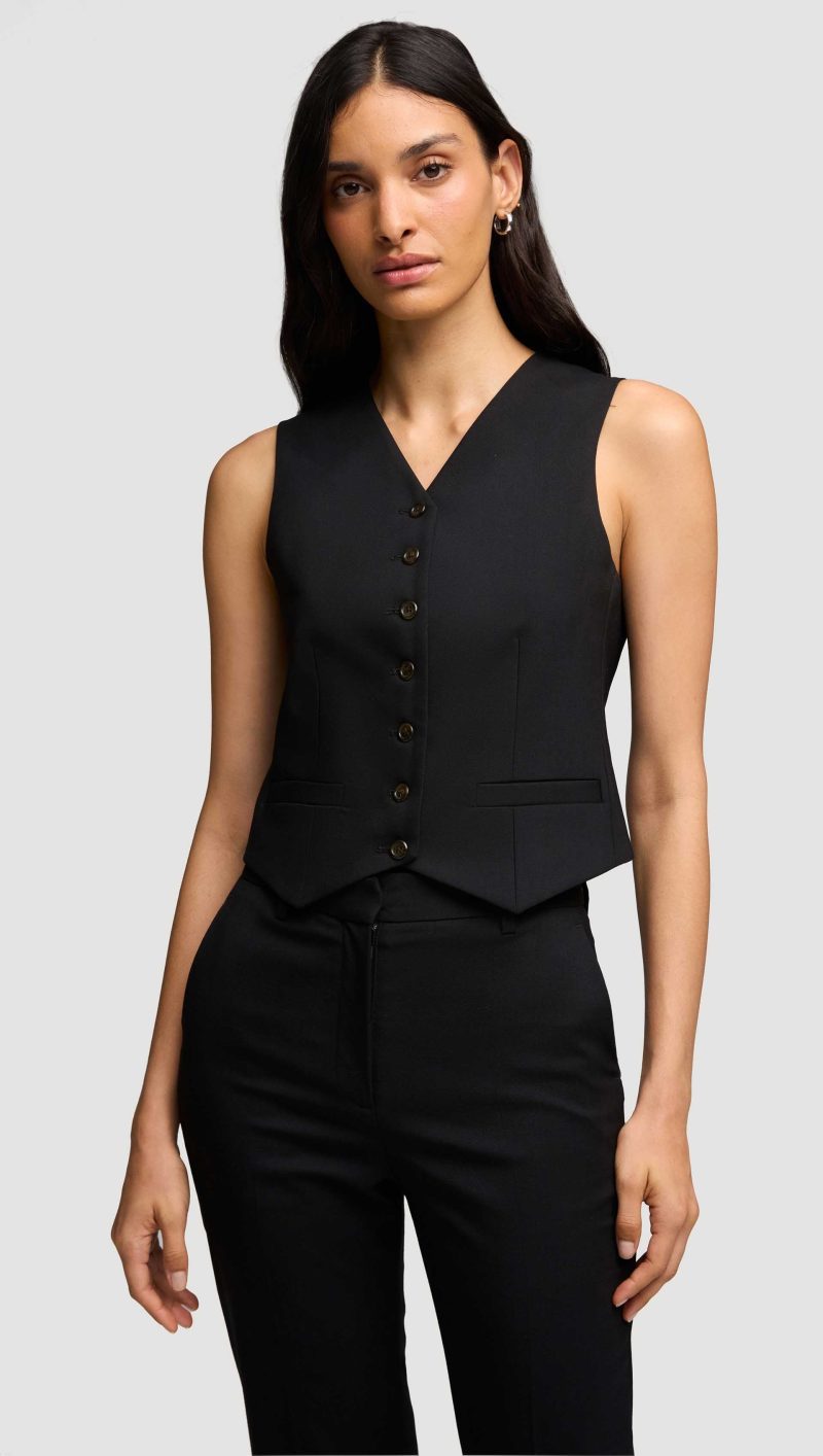 30aShallowV NeckWaistcoatinSeasonlessWool Black 3941