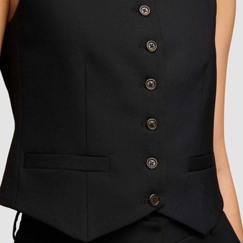 30aShallowV NeckWaistcoatinSeasonlessWool Black 3953