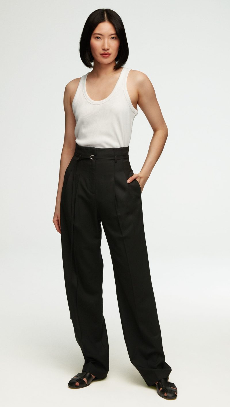 33 High Waisted Belted Trouser in Seasonless Wool Black 2793